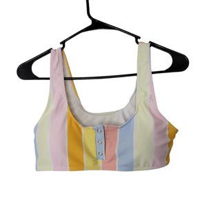 Pink Lily Pastel Colored Striped Wide Strap Snap Bikini Top Size Medium